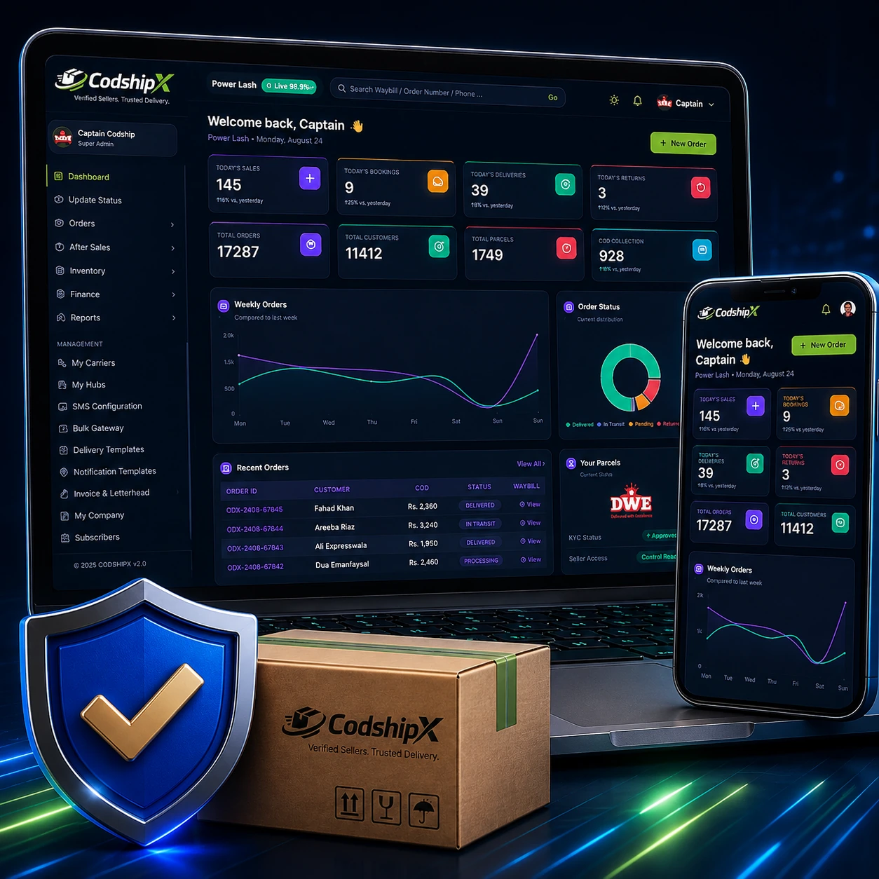 CodshipX seller dashboard on desktop and mobile